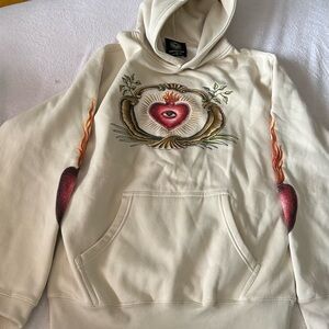 Cream Graphic Crewneck Hoodie with Heart Motif
